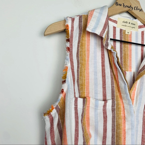 Cloth & Stone Multicolor Striped Sleeveless Tie Blouse - Picture 3 of 11